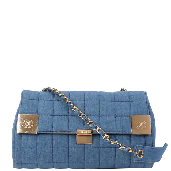 Chanel Around 2002 Made Denim Chocobar Cc Mark Plate Chain Bag Indigo