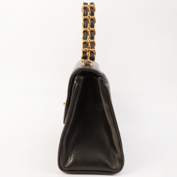 Chanel Around 1995 Made Design Flap Turn-Lock Chain Top Handle Bag Black