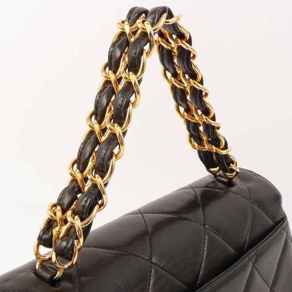 Chanel Around 1995 Made Design Flap Turn-Lock Chain Top Handle Bag Black