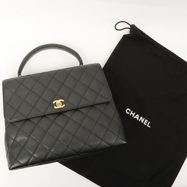 Chanel Around 1998 Made Caviar Skin Turn-Lock Handbag Black