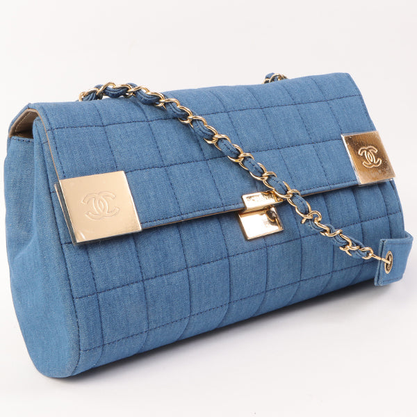 Chanel Around 2002 Made Denim Chocobar Cc Mark Plate Chain Bag Indigo