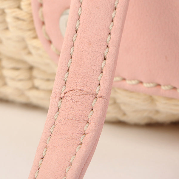 Chanel Around 2005 Made Cotton Leather Combination Logo Embossed Top Handle Bag Beige/Pink