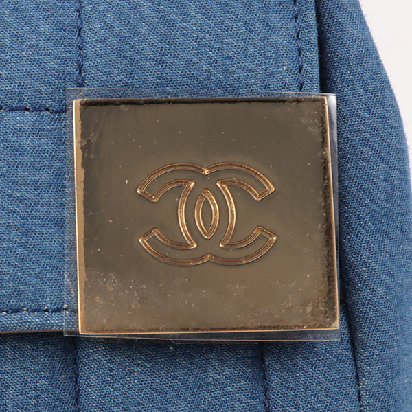 Chanel Around 2002 Made Denim Chocobar Cc Mark Plate Chain Bag Indigo