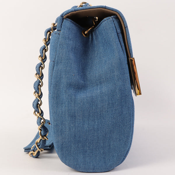 Chanel Around 2002 Made Denim Chocobar Cc Mark Plate Chain Bag Indigo