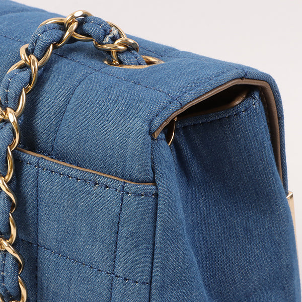 Chanel Around 2002 Made Denim Chocobar Cc Mark Plate Chain Bag Indigo
