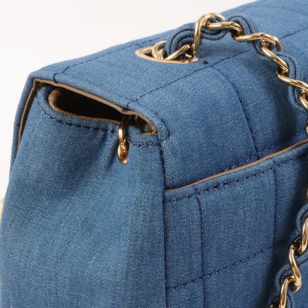 Chanel Around 2002 Made Denim Chocobar Cc Mark Plate Chain Bag Indigo