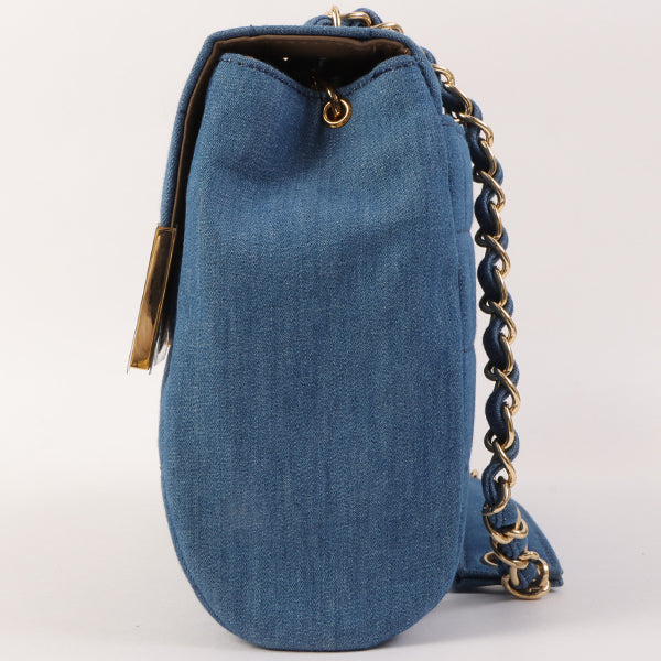 Chanel Around 2002 Made Denim Chocobar Cc Mark Plate Chain Bag Indigo