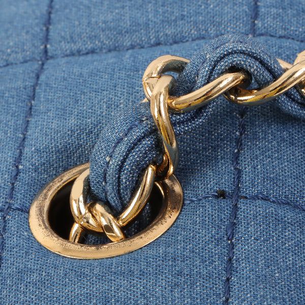 Chanel Around 2002 Made Denim Chocobar Cc Mark Plate Chain Bag Indigo