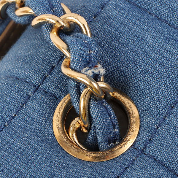 Chanel Around 2002 Made Denim Chocobar Cc Mark Plate Chain Bag Indigo
