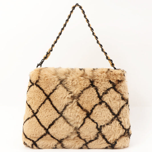 Chanel Around 2000 Made Lapin Fur Cc Mark Plate Chain Bag Beige