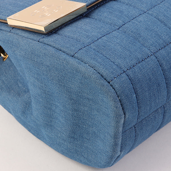 Chanel Around 2002 Made Denim Chocobar Cc Mark Plate Chain Bag Indigo
