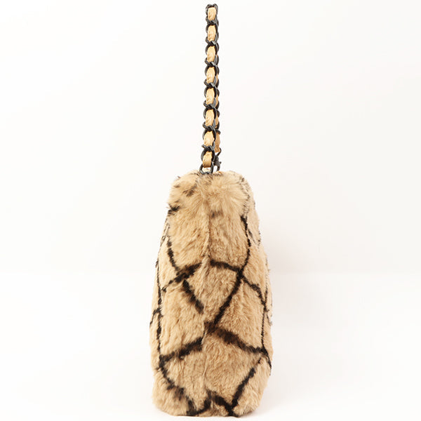 Chanel Around 2000 Made Lapin Fur Cc Mark Plate Chain Bag Beige