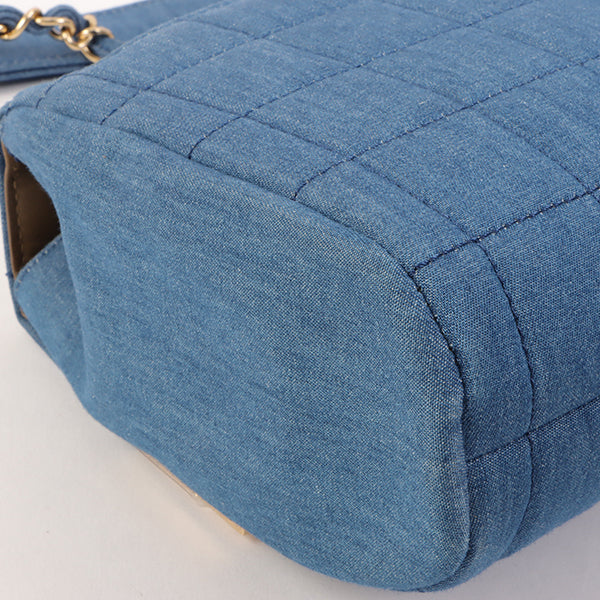 Chanel Around 2002 Made Denim Chocobar Cc Mark Plate Chain Bag Indigo