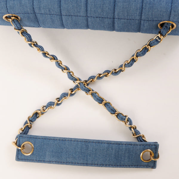 Chanel Around 2002 Made Denim Chocobar Cc Mark Plate Chain Bag Indigo