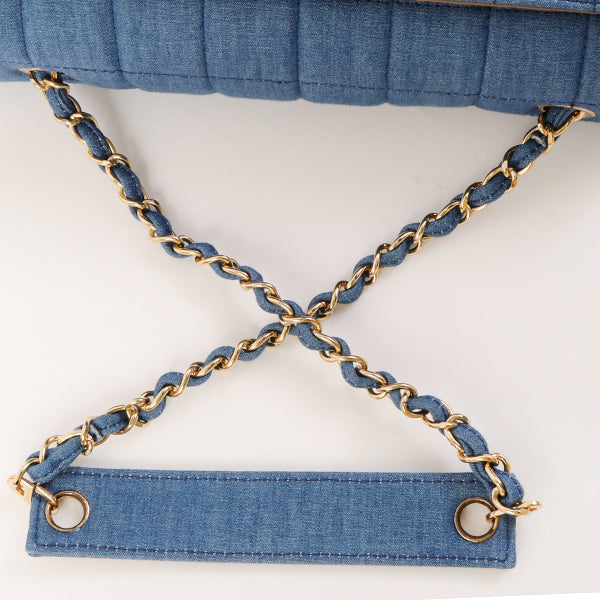 Chanel Around 2002 Made Denim Chocobar Cc Mark Plate Chain Bag Indigo