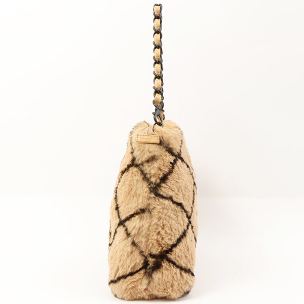 Chanel Around 2000 Made Lapin Fur Cc Mark Plate Chain Bag Beige
