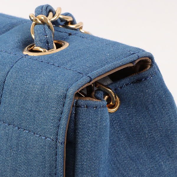 Chanel Around 2002 Made Denim Chocobar Cc Mark Plate Chain Bag Indigo