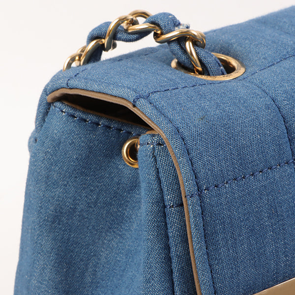 Chanel Around 2002 Made Denim Chocobar Cc Mark Plate Chain Bag Indigo