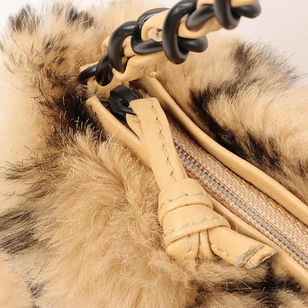 Chanel Around 2000 Made Lapin Fur Cc Mark Plate Chain Bag Beige