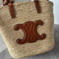 TEEN SUPPLE CELINE CLASSIC PANIER IN RAFFIA AND CALFSKIN TAN