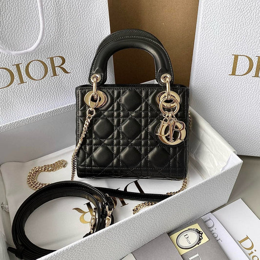 MINI MY LADY 17 BLACK CALFSKIN GOLD HARDWARE Amelia