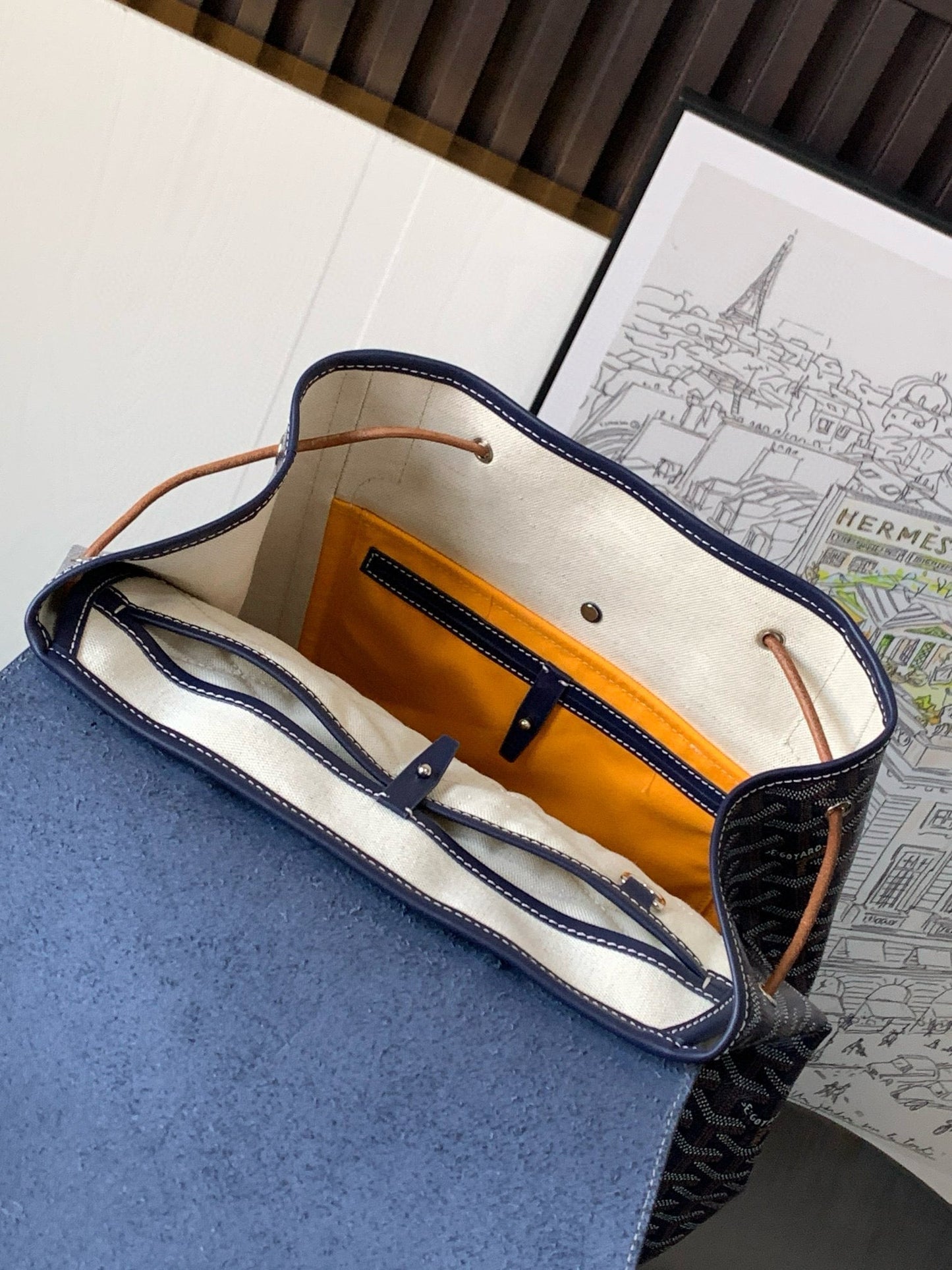 ALPIN MM BACKPACK 39 NAVY BLUE CANVAS CLAMECY CALFSKIN Amelia Amelia