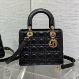 MEDIUM LADY BAG 24 IN BLACK CALFSKIN GOLD HARDWARE Amelia