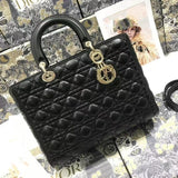LARGE 32 LADY BAG IN BLACK LAMBSKIN WITH GOLD HARDWARE Amelia