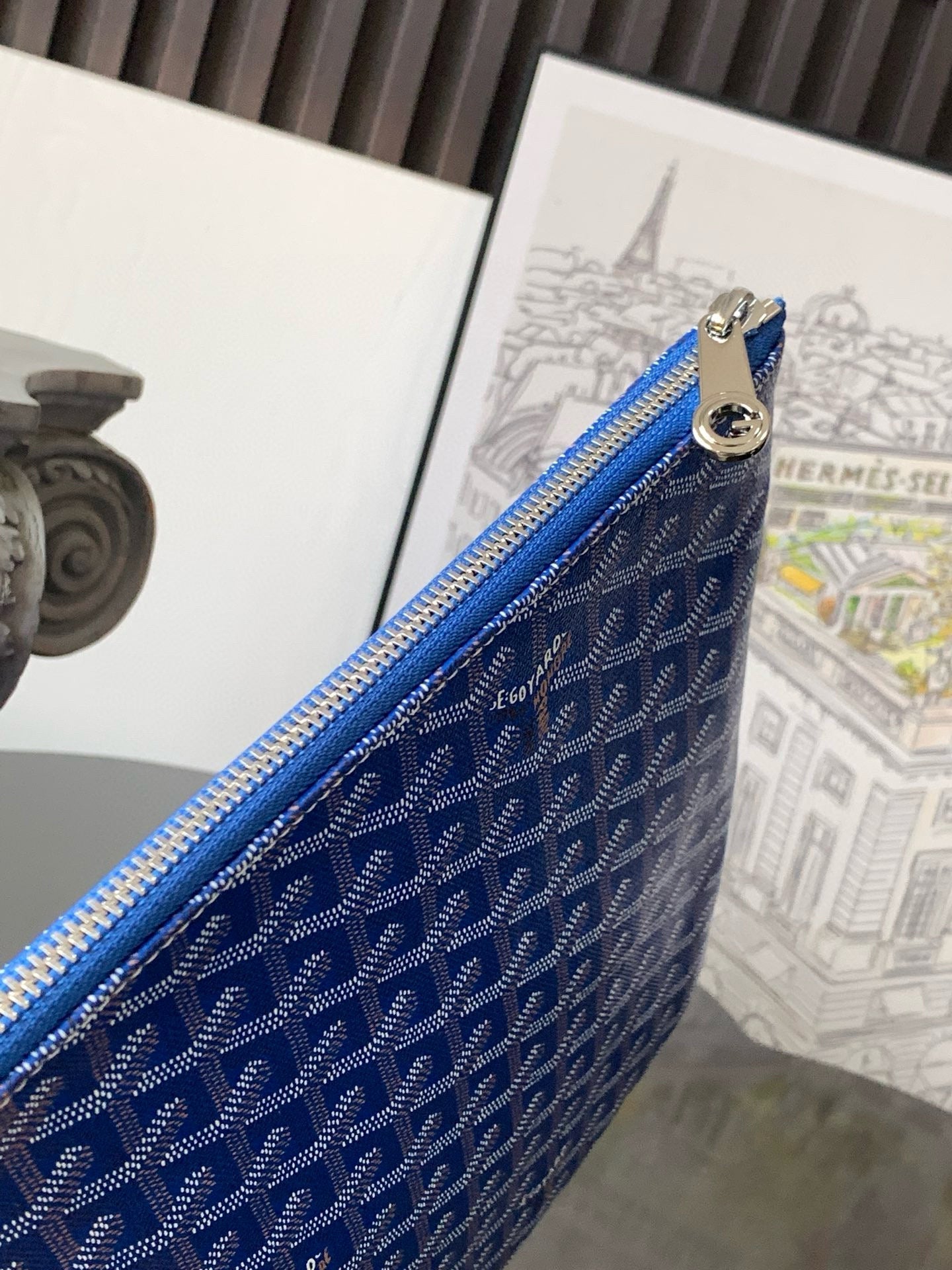 SENAT POCHETTE IN SKY BLUE GOYARDINE CANVAS by Amelia