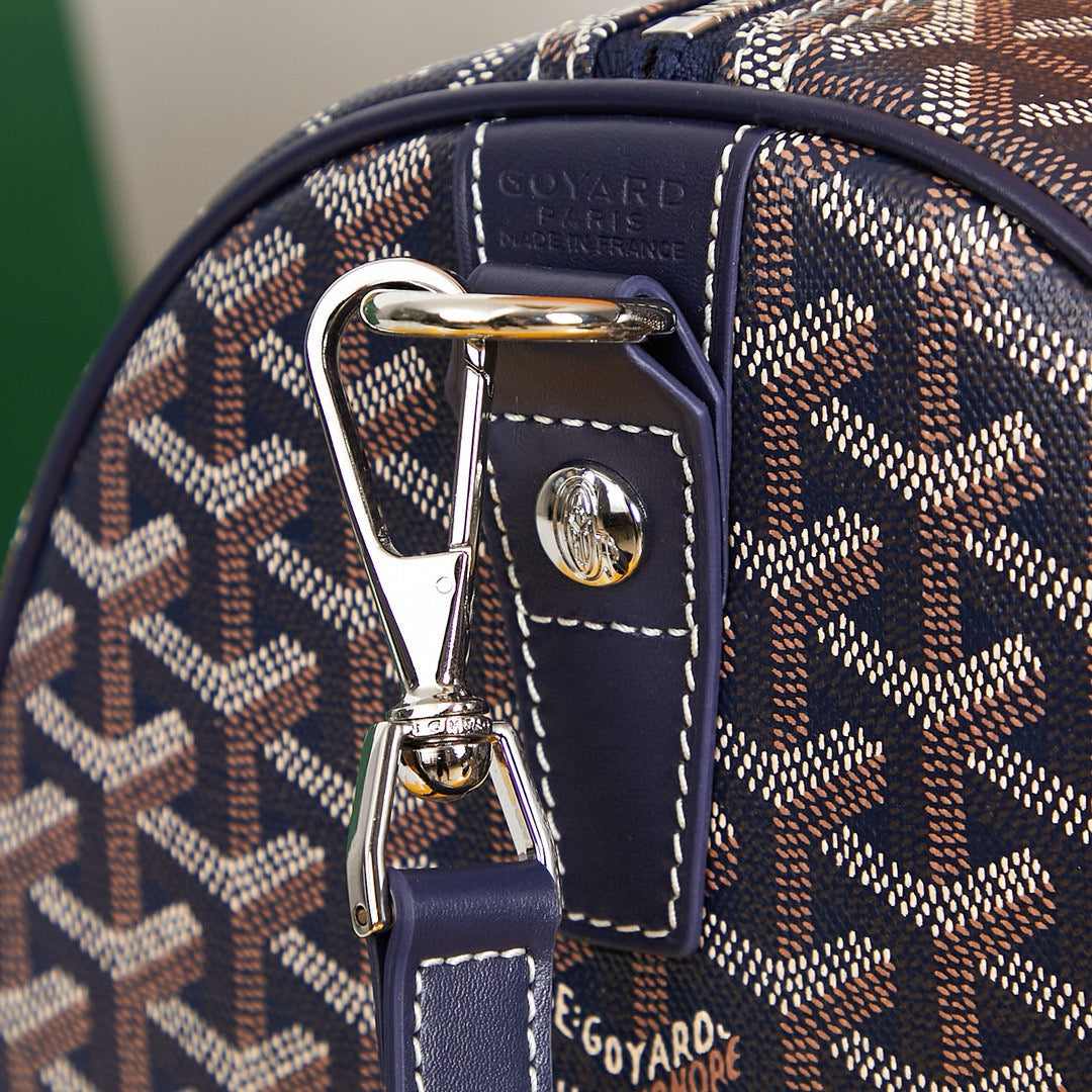 BOSTON 45 BAG IN NAVY BLUE GOYARDINE CANVAS AND CALFSKIN TRIM Amelia