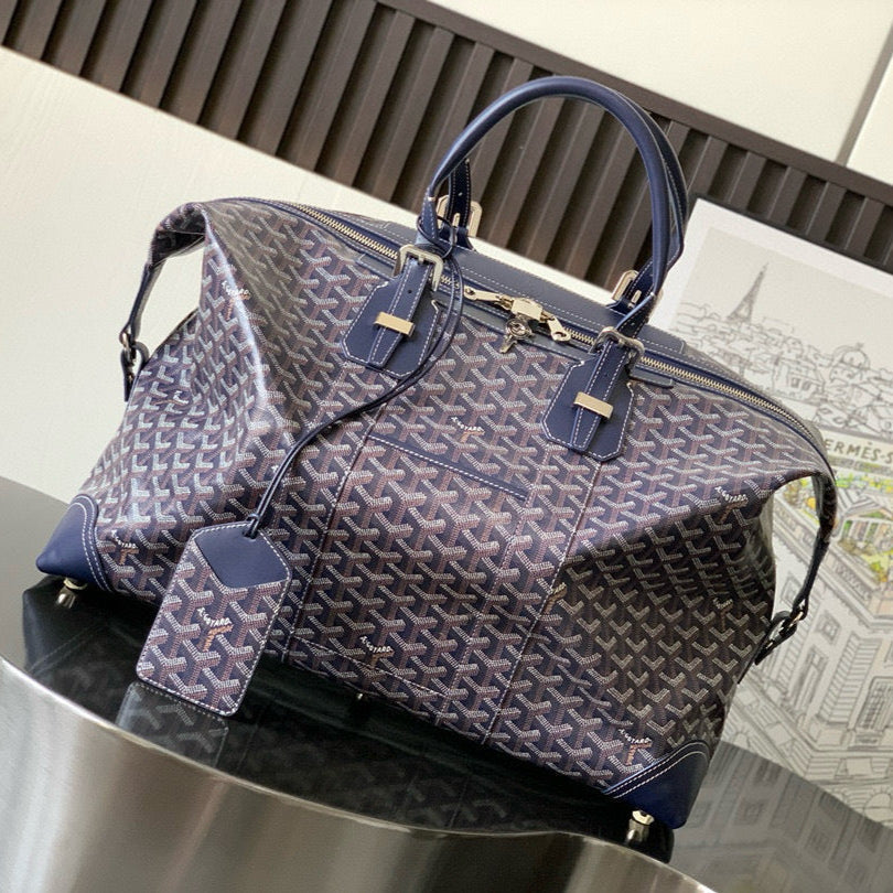 BOWLING 45 BAG IN NAVY BLUE GOYARDINE CANVAS AND CALFSKIN TRIM Amelia