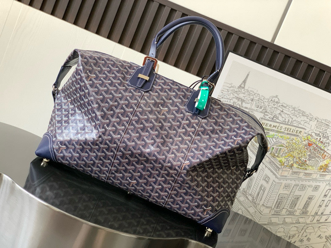 BOWLING 45 BAG IN NAVY BLUE GOYARDINE CANVAS AND CALFSKIN TRIM Amelia
