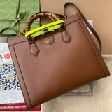 MEDIUM DIANA TOTE BAG 35 IN BROWN LACQUER CALFSKIN BAMBOO HANDLE Amelia