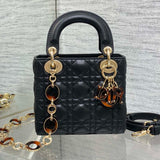 SMALL 20 LADY BAG IN BLACK MACROCANNAGE LAMBSKIN WITH GOLD HARDWARE Amelia