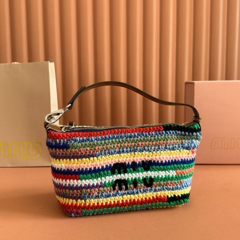 CROCHET TOTE BAG 25 IN MULTICOLORED WOVEN RAFFIA Amelia