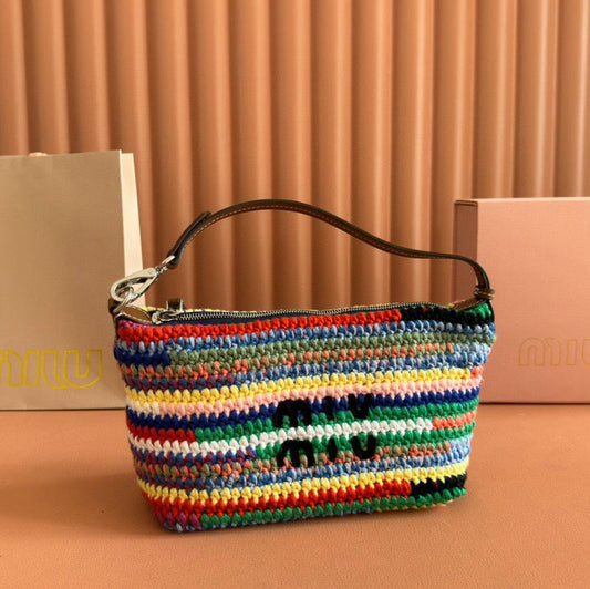 CROCHET TOTE BAG 25 IN MULTICOLORED WOVEN RAFFIA Amelia