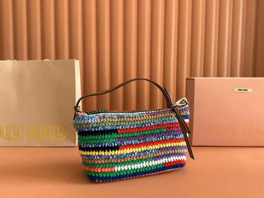 CROCHET TOTE BAG 25 IN MULTICOLORED WOVEN RAFFIA Amelia