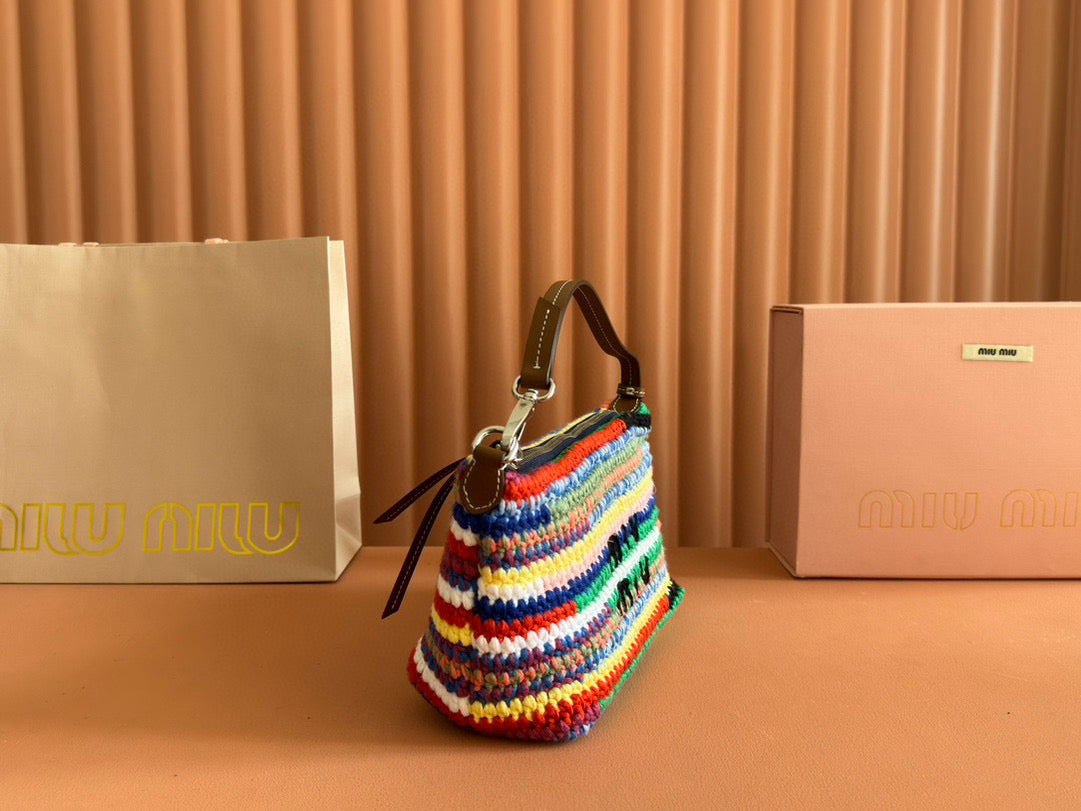 CROCHET TOTE BAG 25 IN MULTICOLORED WOVEN RAFFIA Amelia