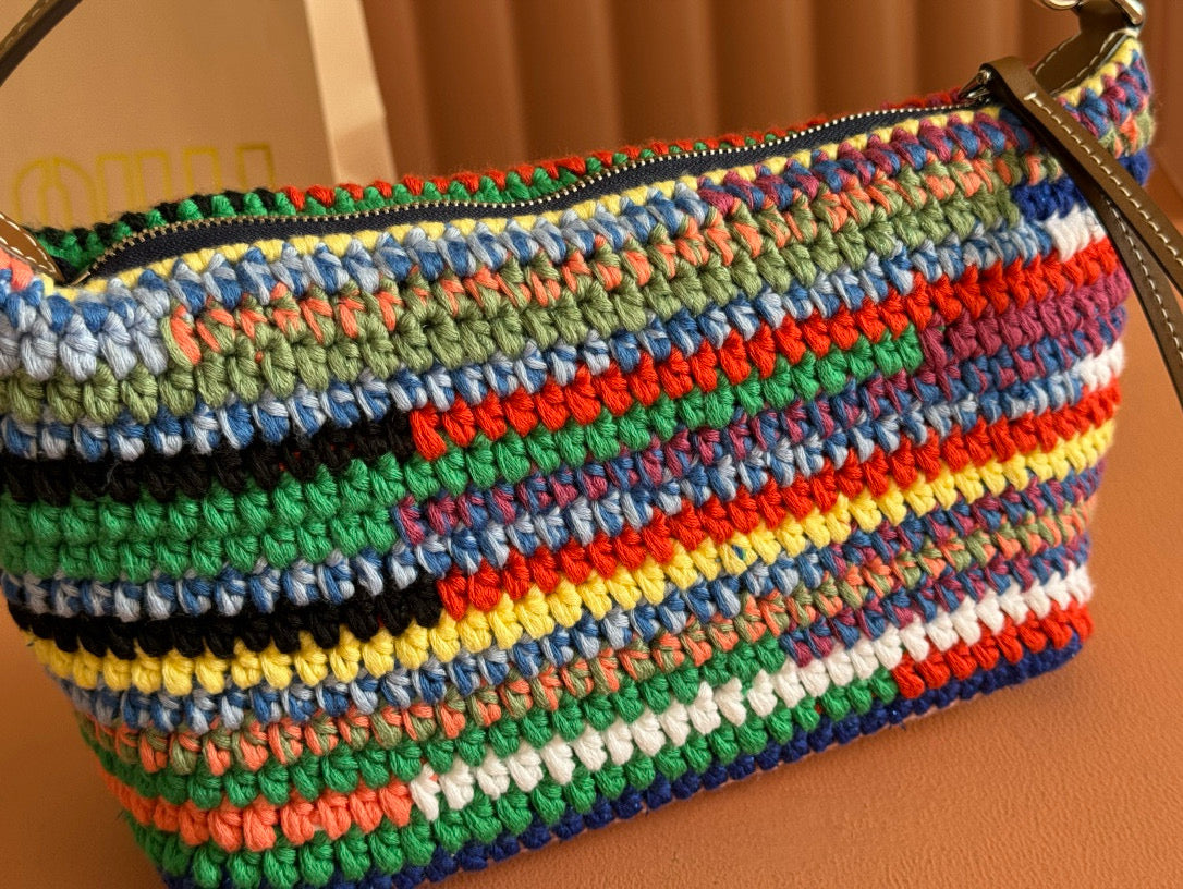CROCHET TOTE BAG 25 IN MULTICOLORED WOVEN RAFFIA Amelia