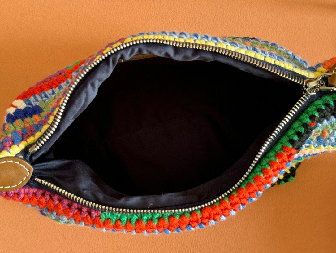 CROCHET TOTE BAG 25 IN MULTICOLORED WOVEN RAFFIA Amelia