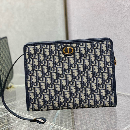 OBLIQUE BOOK TOTE 26 IN DARK BLUE MONOGRAM JACQUARD Amelia
