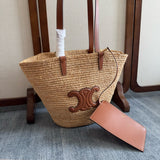 MEDIUM SUPPLE CELINE CLASSIC PANIER IN RAFFIA AND CALFSKIN Amelia Amelia