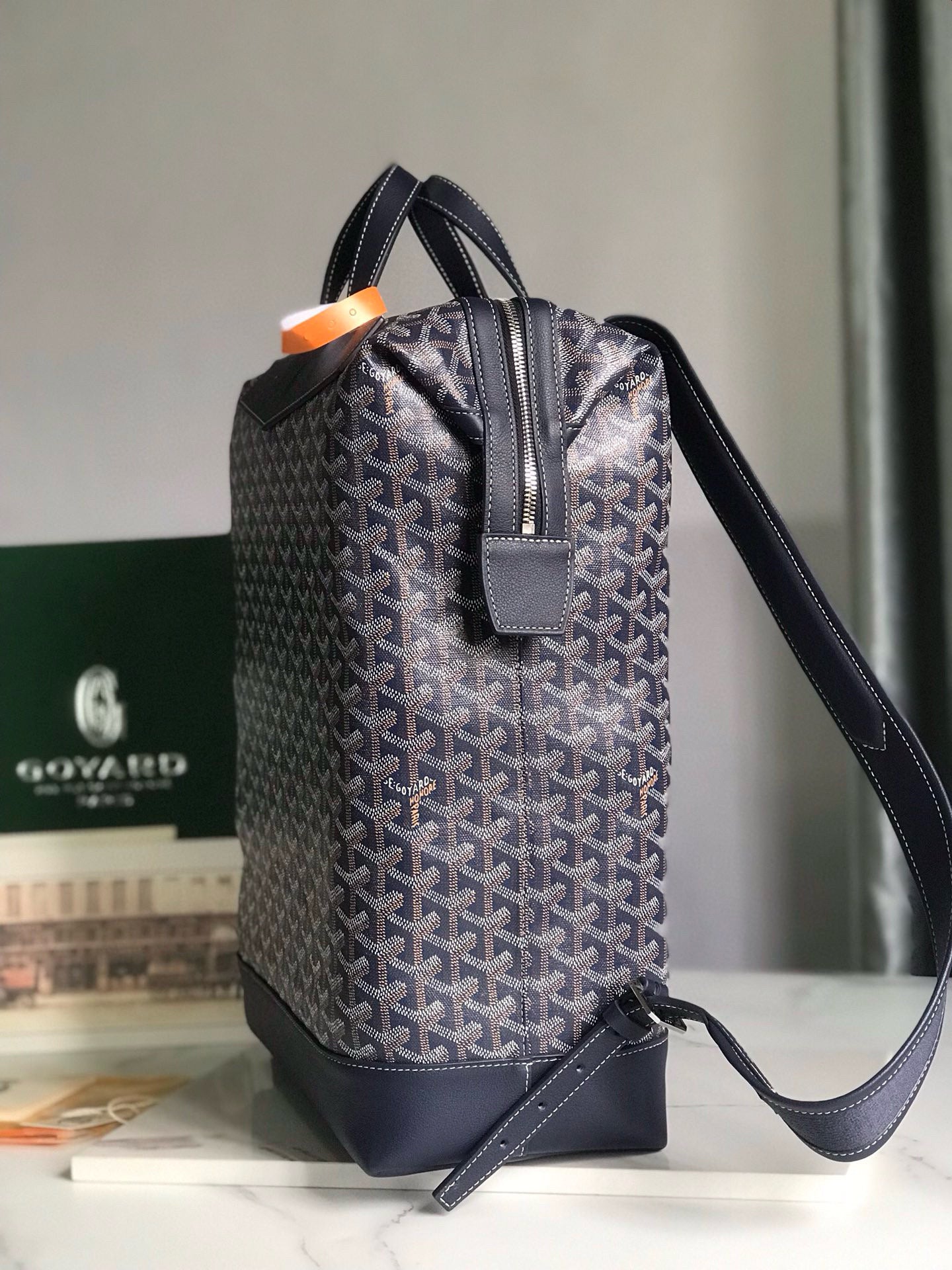 CISALPIN BACKPACK 43 IN NAVY BLUE GOYARDINE CANVAS AND CALFSKIN Amelia