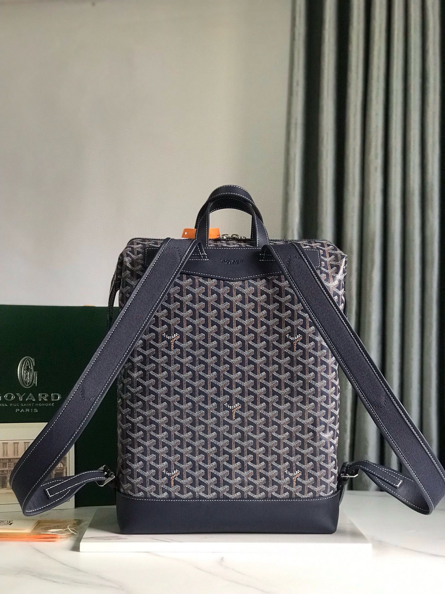 CISALPIN BACKPACK 43 IN NAVY BLUE GOYARDINE CANVAS AND CALFSKIN Amelia Amelia