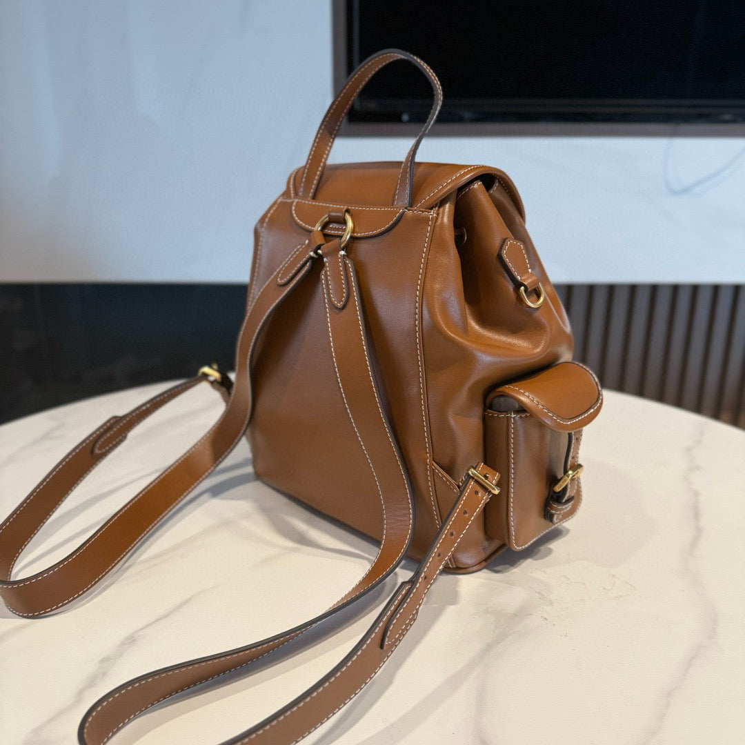 MM CLASSIC BACKPACK 30 IN CARAMEL BROWN CALFSKIN LEATHER Amelia