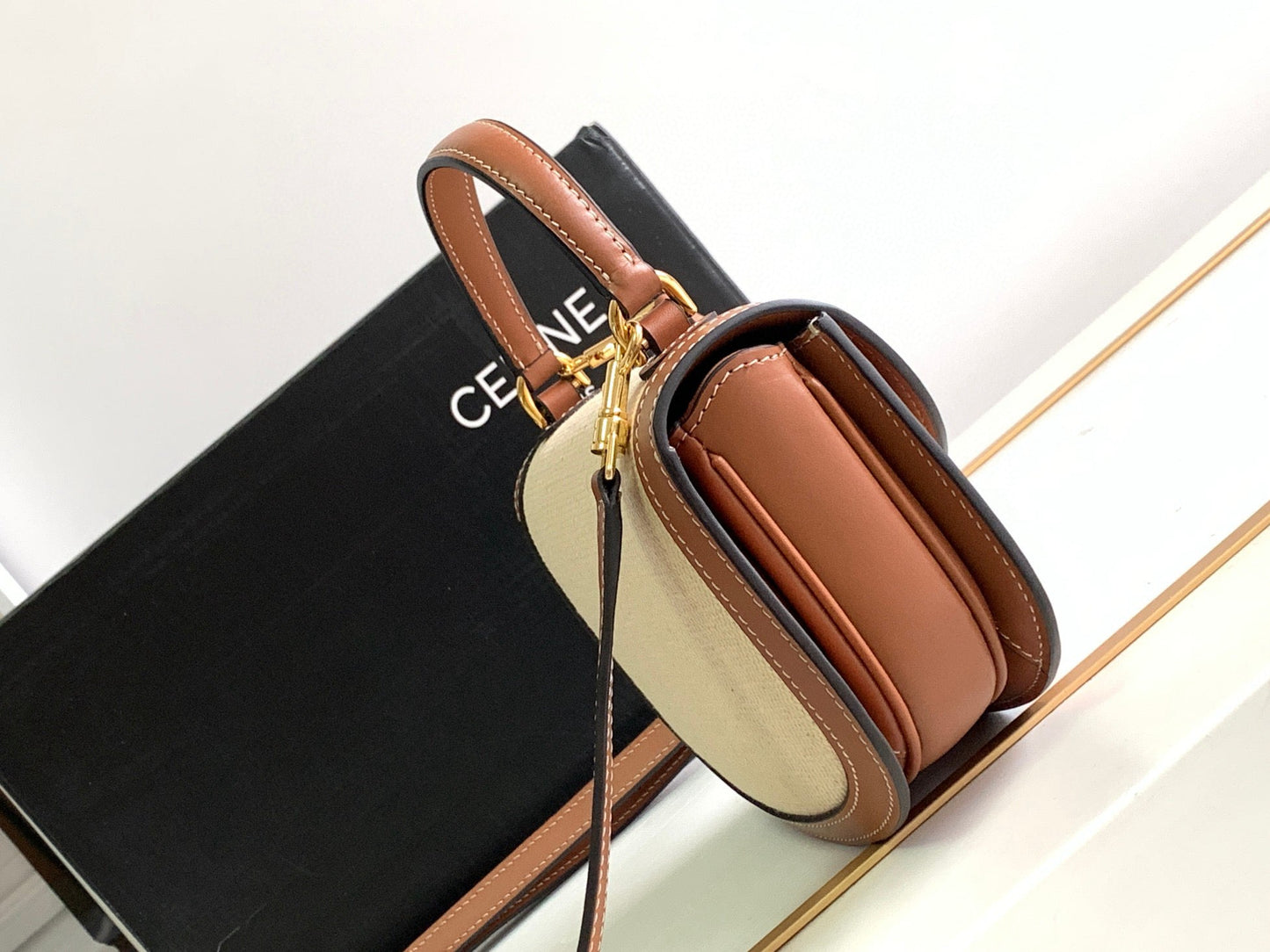 MINI BESACE CLEA 15 IN BROWN TEXTILE AND CALFSKIN Amelia