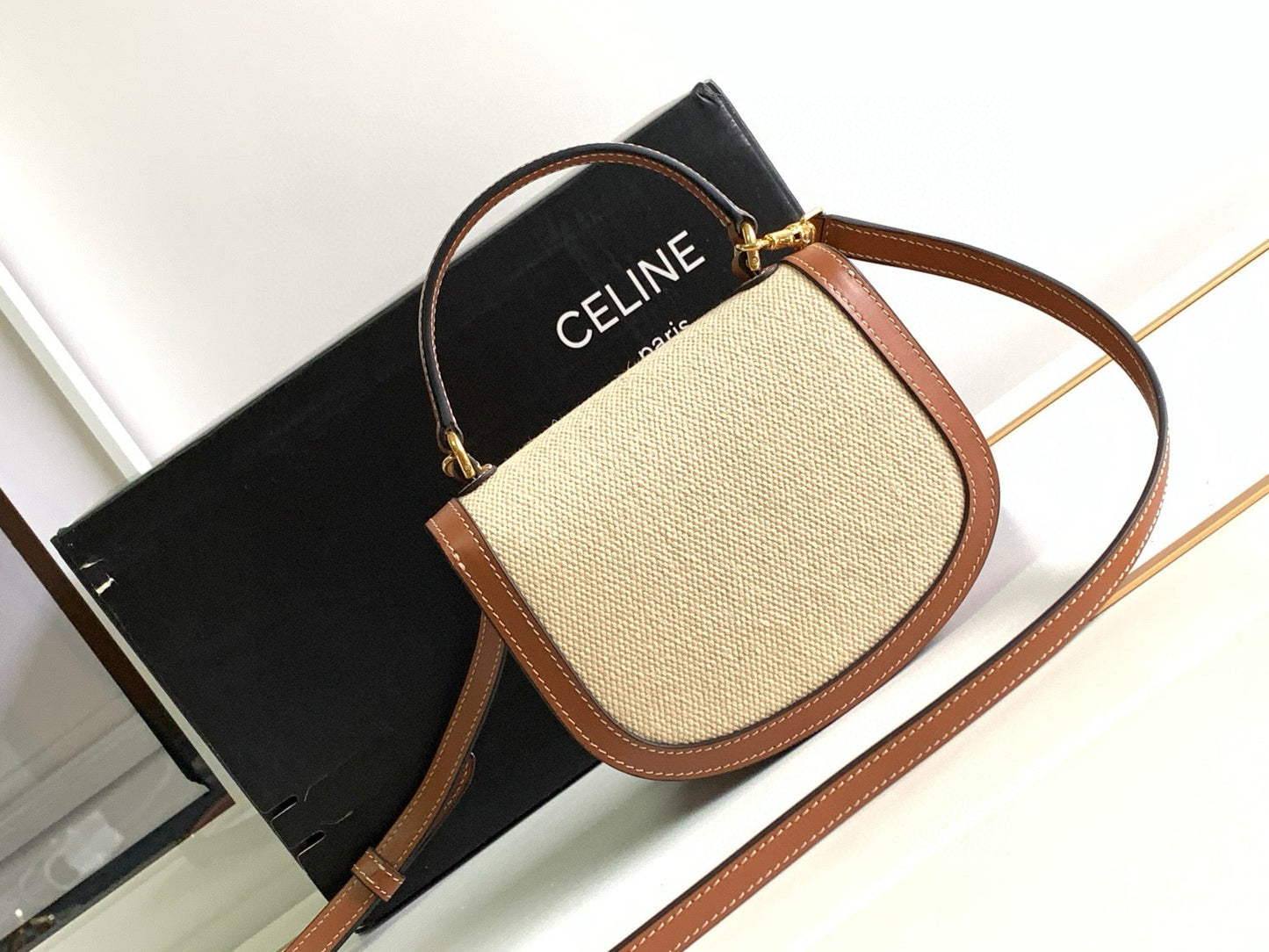 MINI BESACE CLEA 15 IN BROWN TEXTILE AND CALFSKIN Amelia Amelia