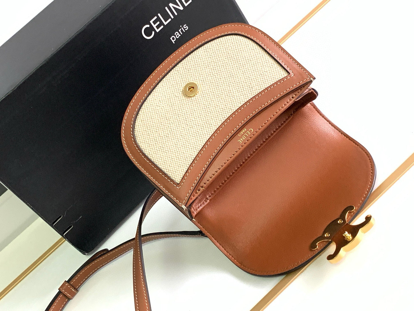 MINI BESACE CLEA 15 IN BROWN TEXTILE AND CALFSKIN Amelia