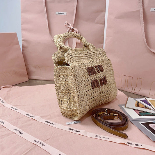 CROCHET TOTE BAG 23 IN NATURAL WOVEN RAFFIA Amelia