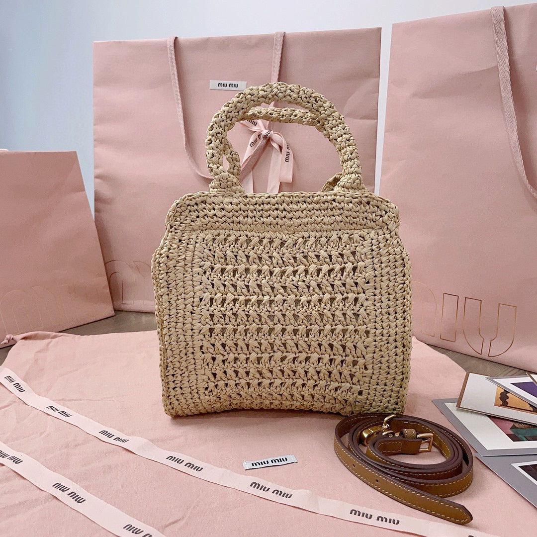 CROCHET TOTE BAG 23 IN NATURAL WOVEN RAFFIA Amelia